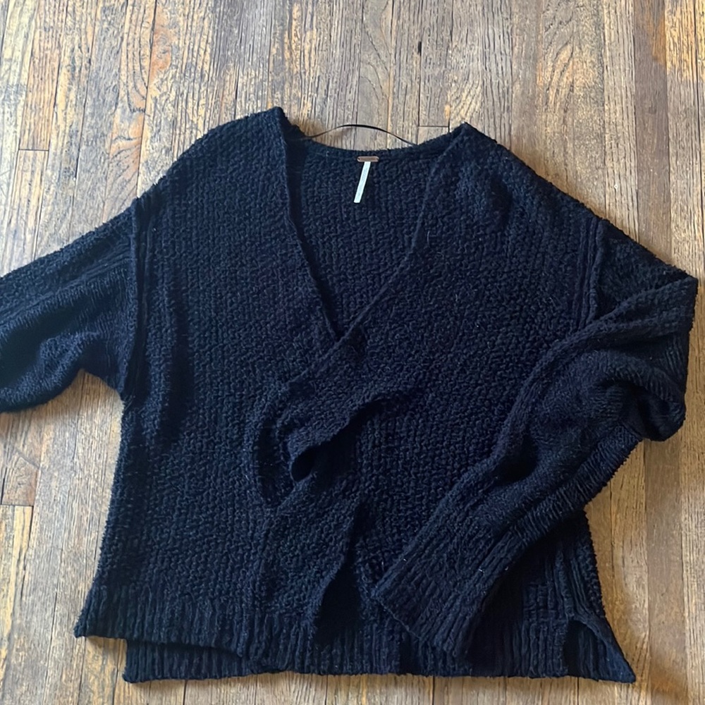 Free People Black Found My Friend Knitted Sweater Size Large